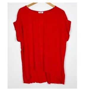 Umgee Top Size Small Red Linen Rayon Frayed Hem